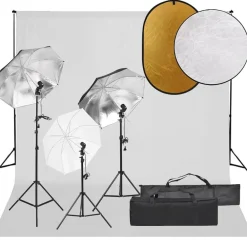 vidaXL Kit de estudio fotográfico con set de luces, fondo y reflector