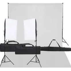 vidaXL Kit de estudio fotográfico con set de luces y fondo Discount