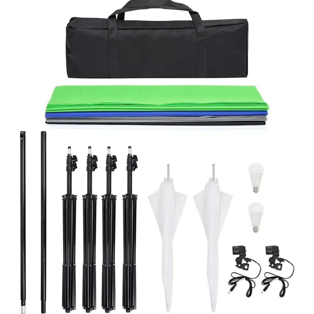 vidaXL Kit de estudio fotográfico con set de luces, fondo y reflector Discount