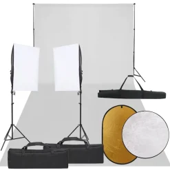 vidaXL Kit de estudio fotográfico con set de luces, fondo y reflector Outlet