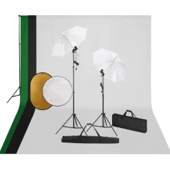 vidaXL Cámaras Y Objetivos-Kit de estudio fotográfico con lámparas, fondo y reflector