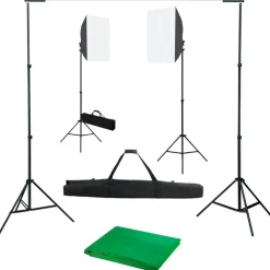 vidaXL Kit de estudio fotográfico con luces softbox y fondo Verde Discount
