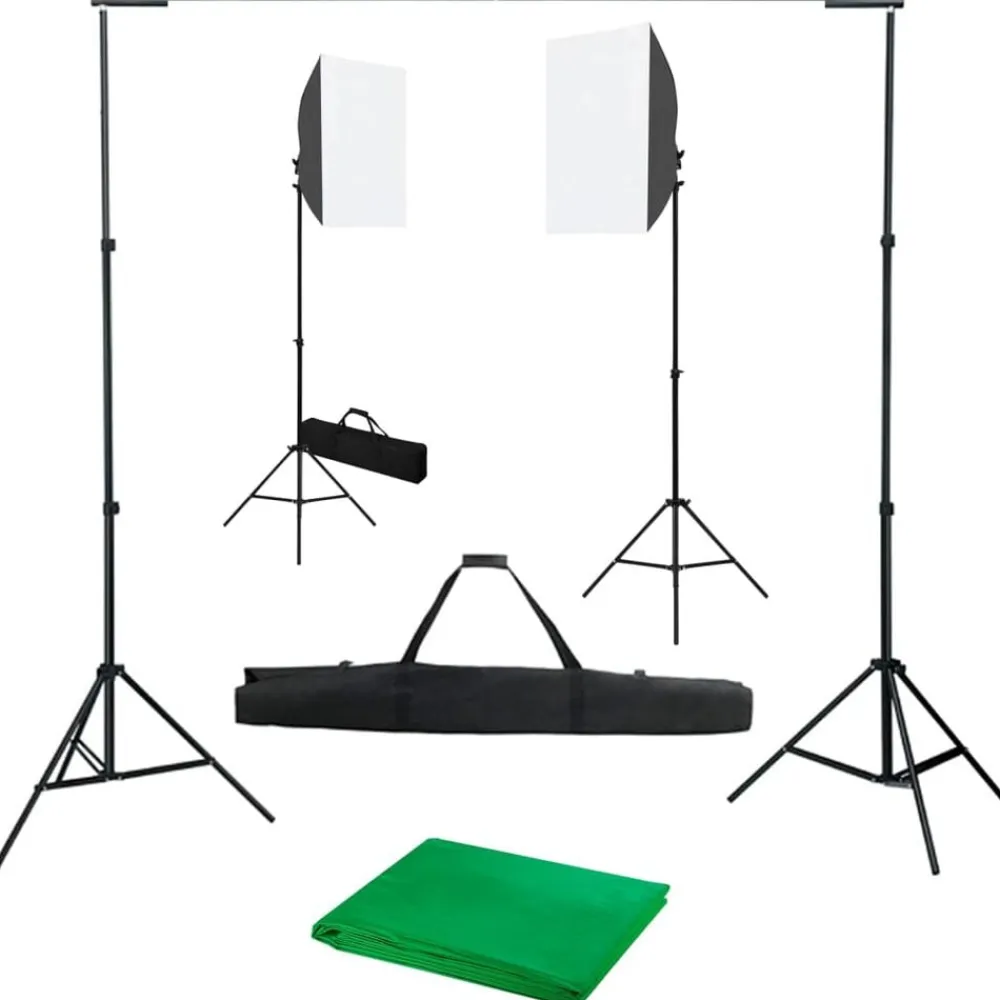 vidaXL Kit de estudio fotográfico con luces softbox y fondo Verde Discount
