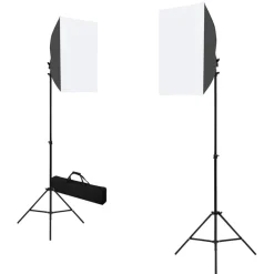 vidaXL Kit de estudio fotográfico con luces softbox y fondo Verde Discount