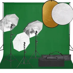 vidaXL Kit de estudio fotográfico con set de luces, fondo y reflector Hot