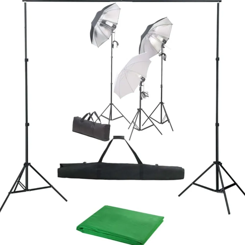 vidaXL Kit de estudio fotográfico con set de luces y fondo Verde Best