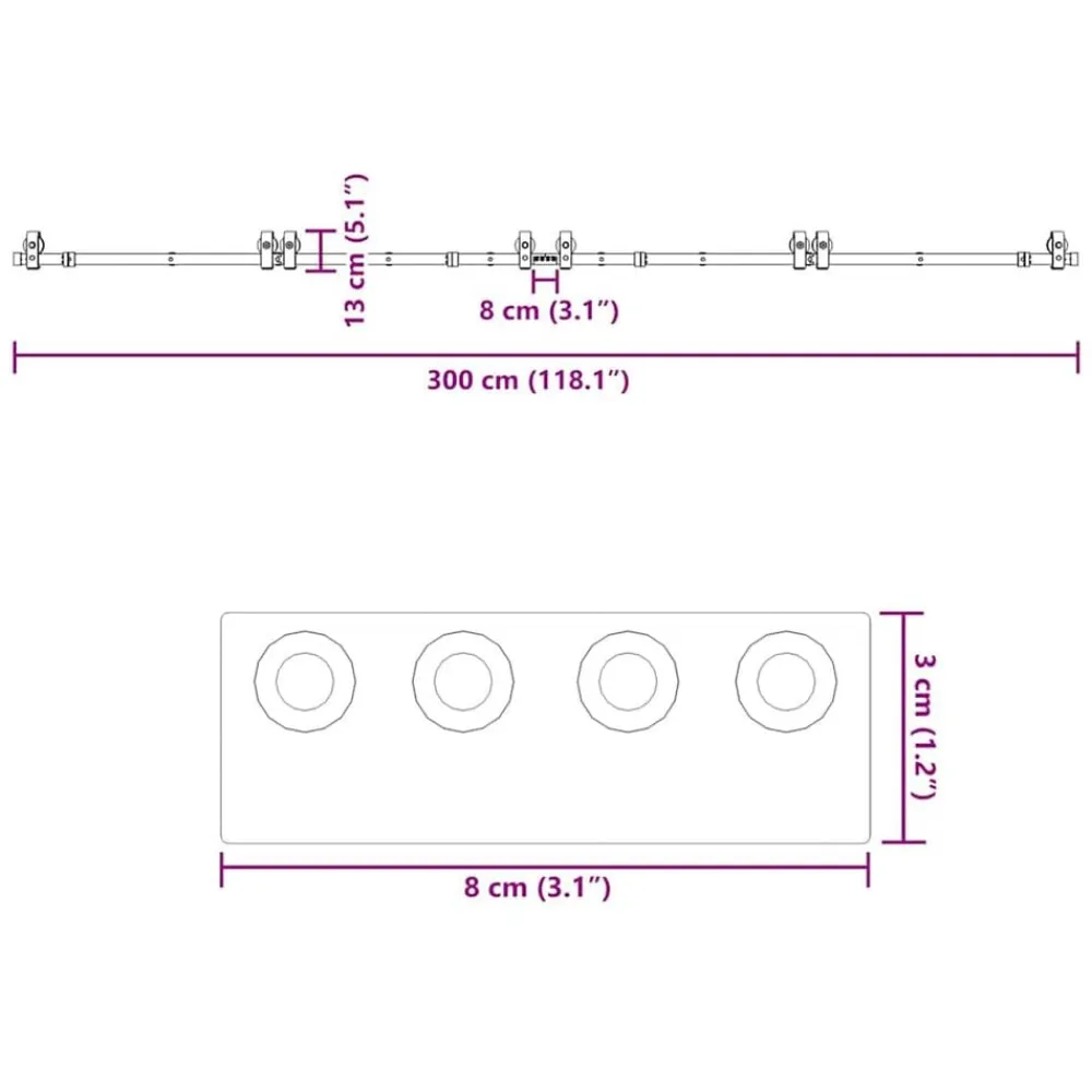 vidaXL Materiales De Construcción-Kit de herrajes para puertas correderas acero negro 366 cm