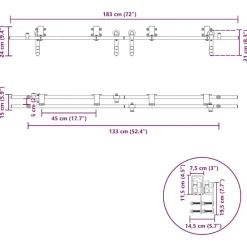 vidaXL Materiales De Construcción-Kit de herrajes para puerta corredera 183 cm acero plateado