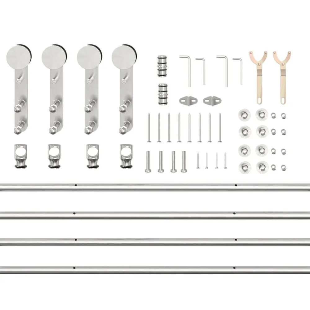 vidaXL Materiales De Construcción-Kit de herrajes para puerta corredera 183 cm acero plateado