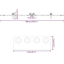 vidaXL Materiales De Construcción-Kit de herrajes para puertas correderas acero negro 366 cm