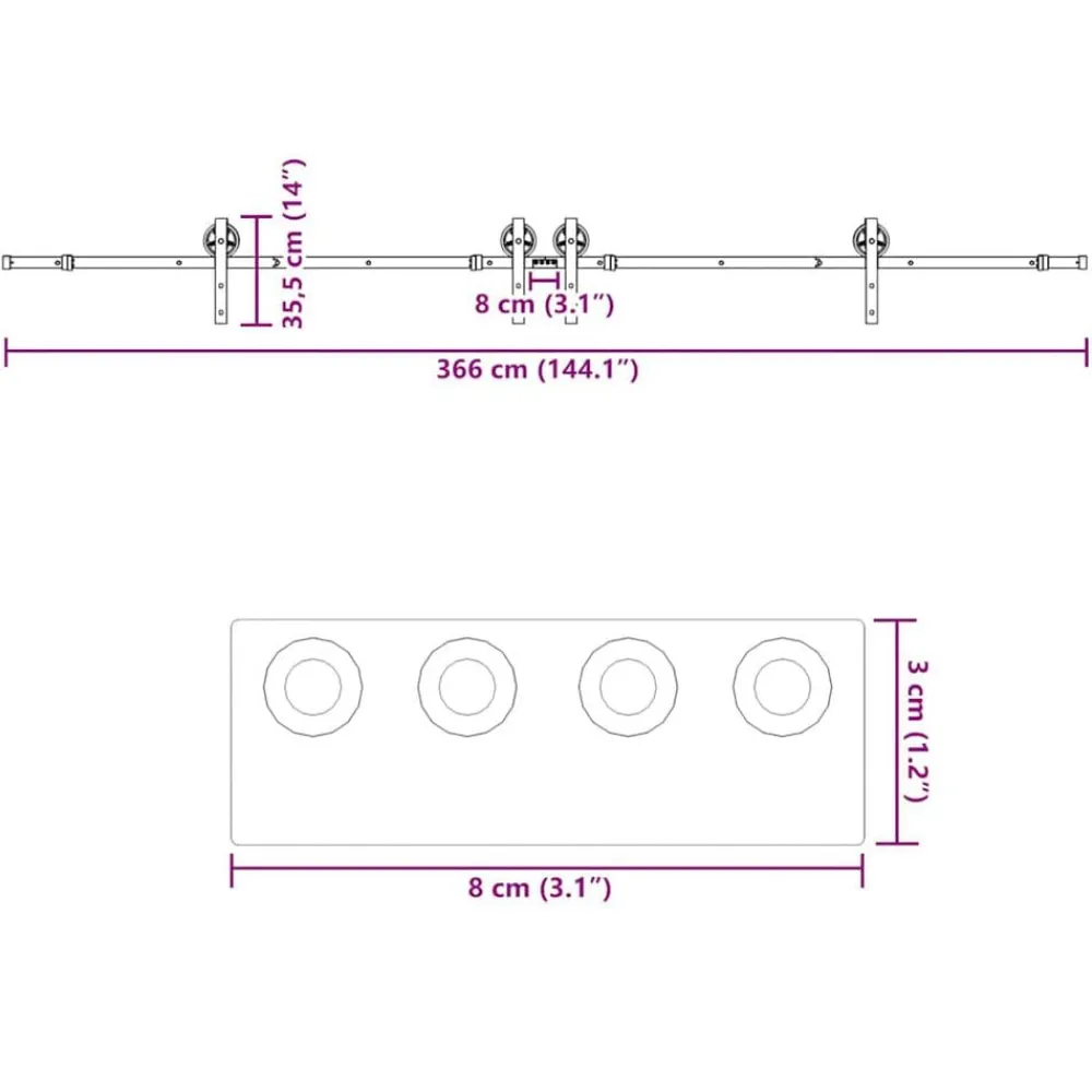 vidaXL Materiales De Construcción-Kit de herrajes para puertas correderas acero negro 366 cm