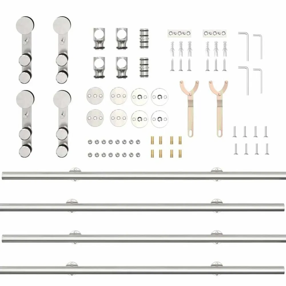 vidaXL Materiales De Construcción-Kit de herrajes para puerta corredera 183 cm acero plateado