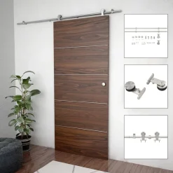 vidaXL Materiales De Construcción-Kit de herrajes para puerta corredera 183 cm acero plateado