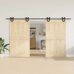 vidaXL Materiales De Construcción-Kit de herrajes para puertas correderas acero negro 366 cm