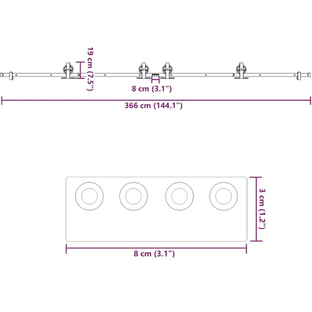vidaXL Kit de herrajes para puertas correderas acero negro 366 cm Hot