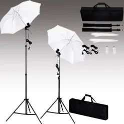 vidaXL Kit de iluminación de estudio con trípodes y sombrillas New