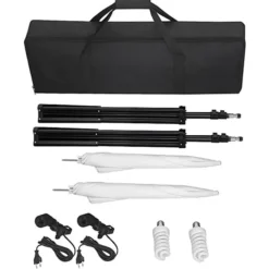 vidaXL Kit estudio fotográfico con telón de fondo, lámparas y paraguas Negro