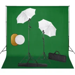 vidaXL Kit estudio fotográfico lámparas sombrillas fondo y reflector Verde Discount