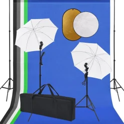 vidaXL Kit estudio fotográfico lámparas, sombrillas, fondo y reflector Clearance