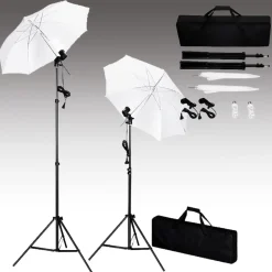 vidaXL Kit estudio fotográfico con telón de fondo, lámparas y paraguas Verde Online
