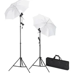 vidaXL Kit estudio fotográfico lámparas sombrillas fondo y reflector Negro Discount