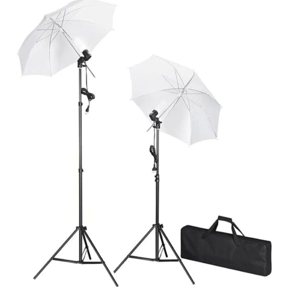 vidaXL Cámaras Y Objetivos-Kit estudio fotográfico con telón de fondo, lámparas y paraguas