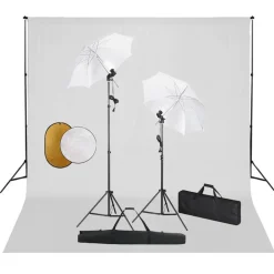 vidaXL Cámaras Y Objetivos-Kit estudio fotográfico lámparas sombrillas fondo y reflector