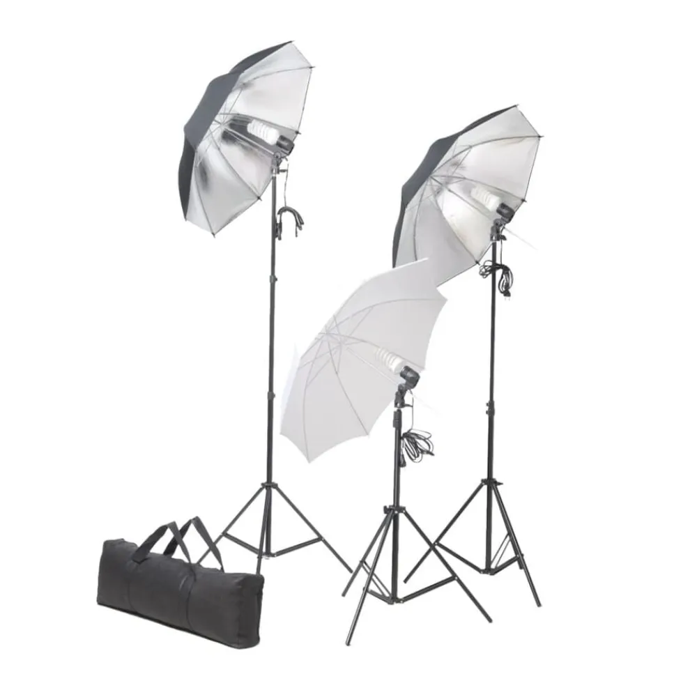vidaXL Cámaras Y Objetivos-Kit estudio fotográfico lámparas, sombrillas, fondo y reflector