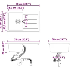 vidaXL Lavabo 780 x 500 mm 80% Cuarzo y 20% Resina White Clearance