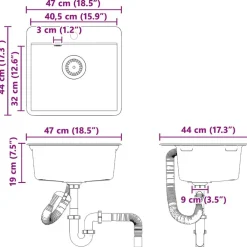 vidaXL Lavabo 470 x 440 mm granito White