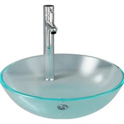 vidaXL Lavabo baño grifo&desagüe de empuje vidrio templado esmerilado Outlet