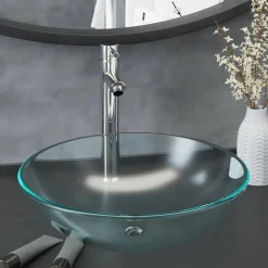vidaXL Lavabo baño grifo&desagüe de empuje vidrio templado esmerilado Outlet