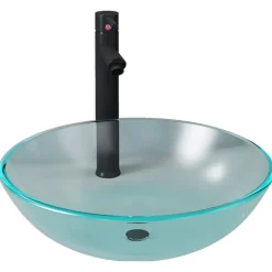 vidaXL Lavabo baño grifo&desagüe de empuje vidrio templado esmerilado Discount
