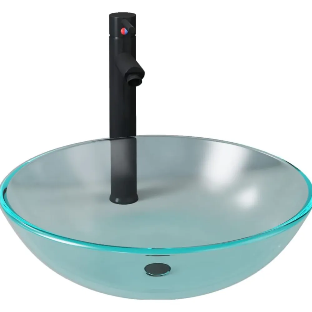 vidaXL Lavabo baño grifo&desagüe de empuje vidrio templado esmerilado Discount