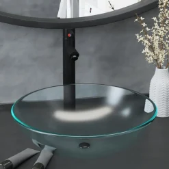 vidaXL Lavabo baño grifo&desagüe de empuje vidrio templado esmerilado Discount
