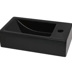 vidaXL Lavabo con agujero grifo rectangular cerámica 46x25,5x12 Negro Clearance