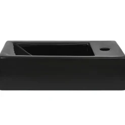 vidaXL Lavabo con agujero grifo rectangular cerámica 46x25,5x12 Negro Clearance
