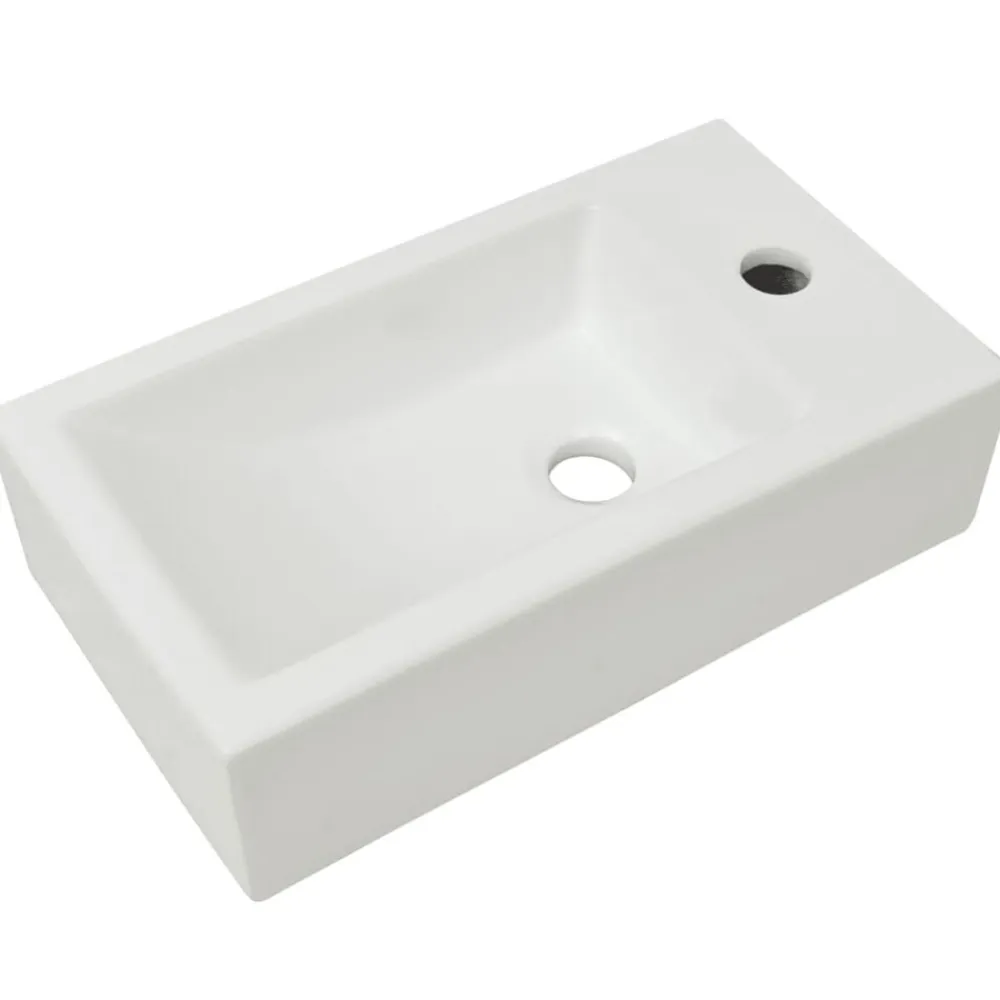 vidaXL Lavabo con agujero grifo rectangular cerámica 46x25,5x12 Blanco Clearance