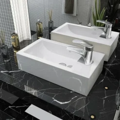 vidaXL Lavabo con agujero grifo rectangular cerámica 46x25,5x12 Blanco Clearance