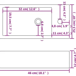 vidaXL Lavabo con agujero grifo rectangular cerámica 46x25,5x12 Blanco Clearance
