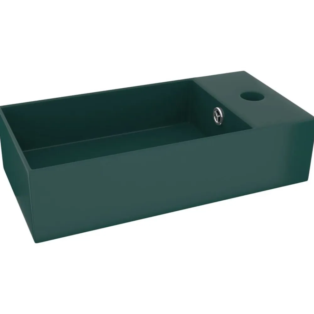 vidaXL Lavabo con rebosadero cerámica Verde oscuro Clearance