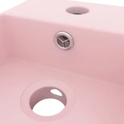 vidaXL Lavabo con rebosadero cerámica mate Rosa New