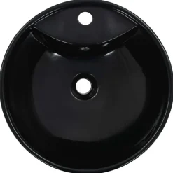 vidaXL Lavabo con rebosadero 46,5x18 cm cerámica Negro Discount