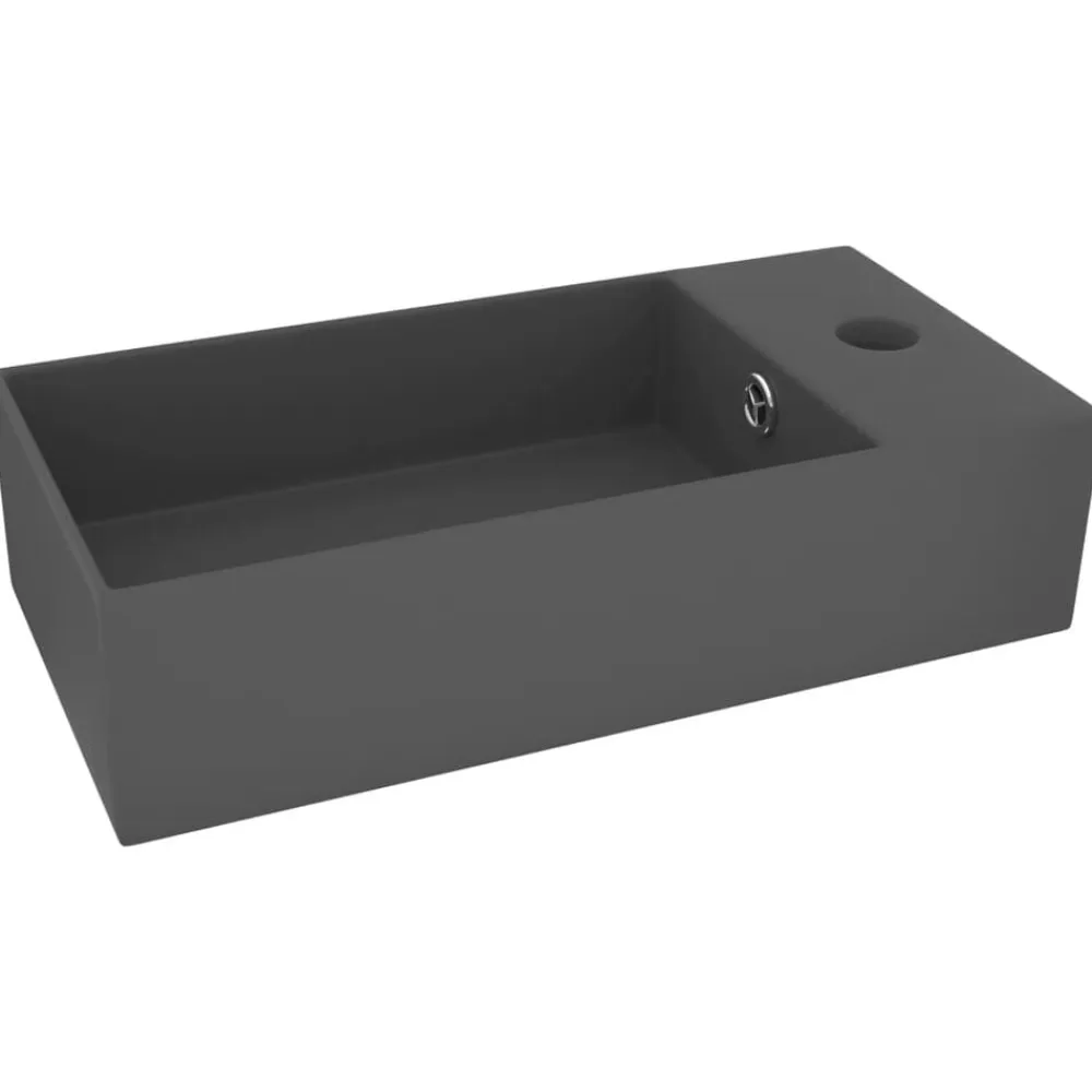 vidaXL Lavabo con rebosadero cerámica Gris oscuro Best
