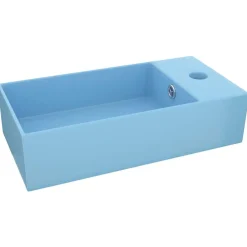 vidaXL Lavabo con rebosadero cerámica Azul claro Clearance