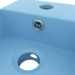 vidaXL Lavabo con rebosadero cerámica Azul claro Clearance