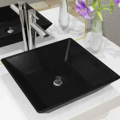 vidaXL Lavabo cuadrado de cerámica 41,5x41,5x12 cm Negro