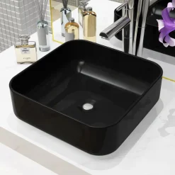 vidaXL Lavabo cuadrado de cerámica 38x38x13,5 cm Negro Clearance