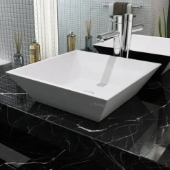 vidaXL Lavabo cuadrado de cerámica 41,5x41,5x12 cm Blanco