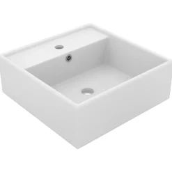 vidaXL Lavabo cuadrado rebosadero cerámica 41x41 cm blanco mate New